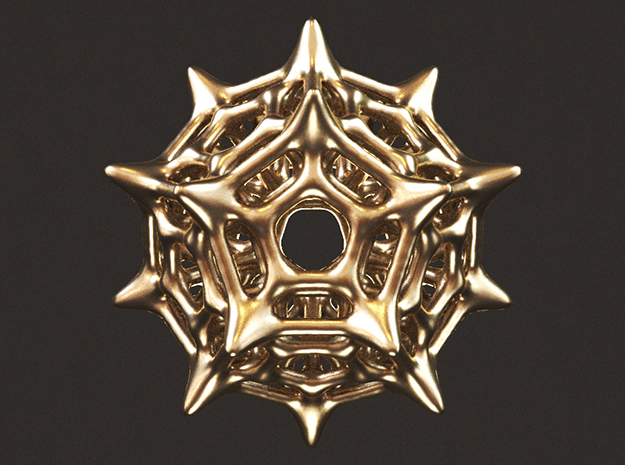 Dodecahedron Pendant Type C in Polished Gold Steel: Small