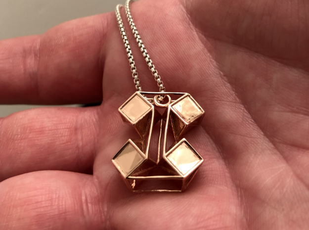 Origami-inspired pendant - "extruded boxes" in Polished Bronze: Medium