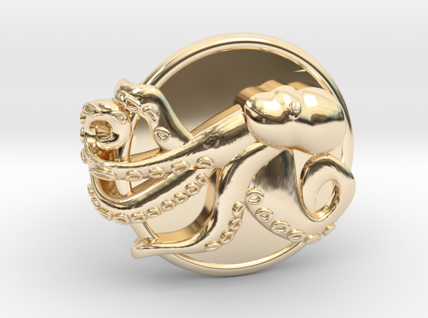 Playful Octopus Signet Ring Size 6.5 in 14k Gold Plated Brass