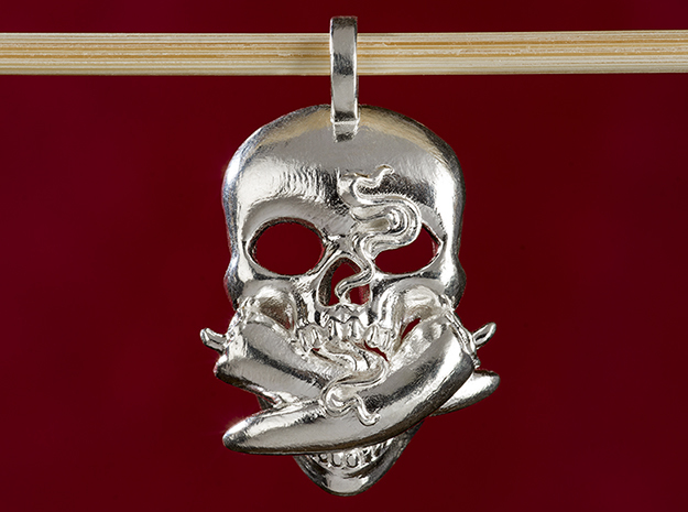 Chilihead Chili Peppers Lovers Fire Flame Skull  in Polished Silver