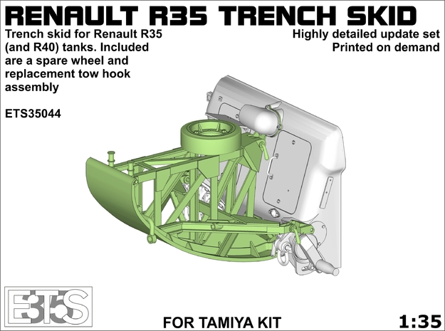 ETS35044 - Renault R35 Trench Skid (for Tamiya) in Tan Fine Detail Plastic