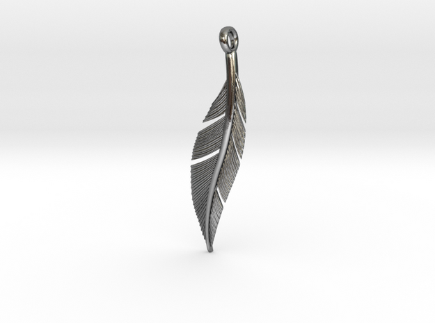 Feather Pendant in Polished Silver