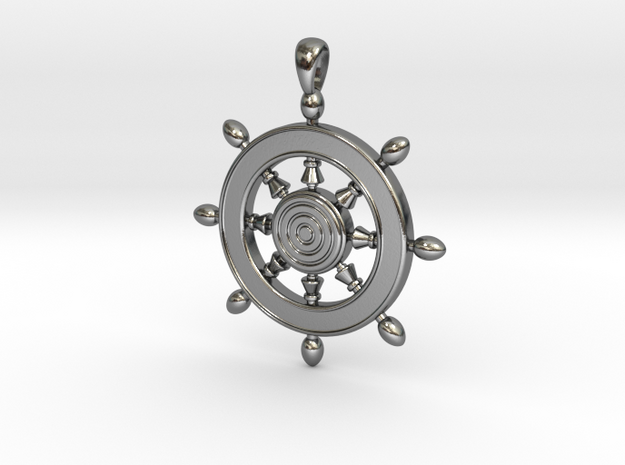 Pendant Captain's Wheel ship in Polished Silver