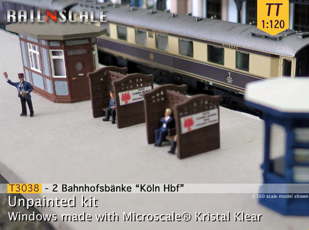 2 Bahnhofsbänke Köln Hbf (TT 1:120) in Tan Fine Detail Plastic