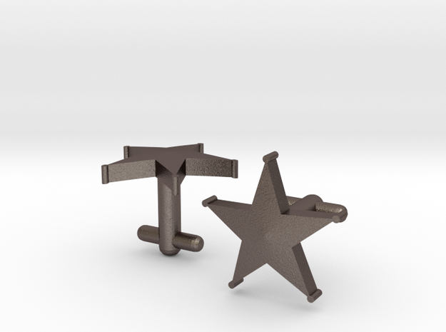 Sheriff's Star Cufflinks (Style 1) in Polished Bronzed Silver Steel