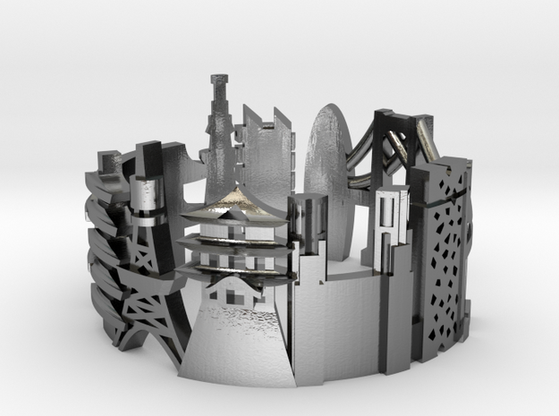 Tokyo - Skyline Cityscape Ring in Polished Silver: 8 / 56.75