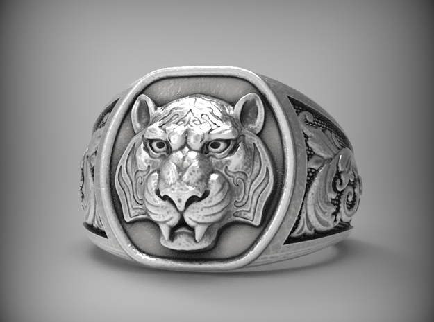 Tiger Ring  Size 9 in Natural Silver