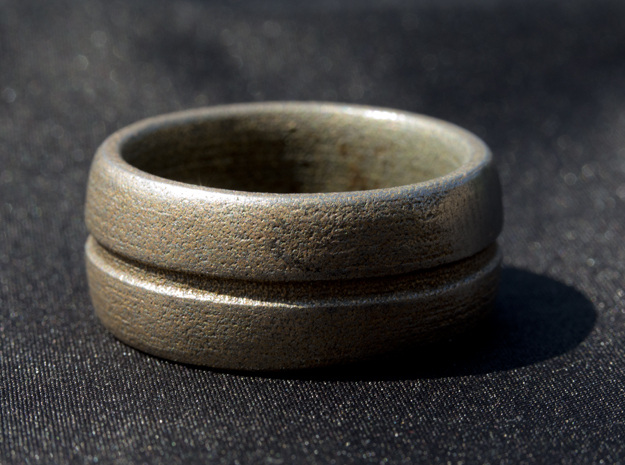 Simple Ridged Ring - Size 23 in Polished Bronzed Silver Steel