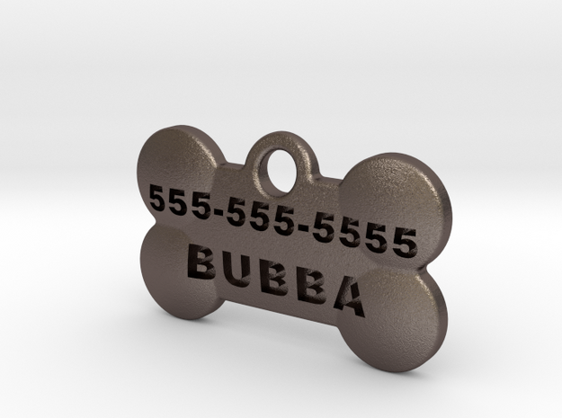 BubbaTag, Dog Bone, Small in Polished Bronzed Silver Steel