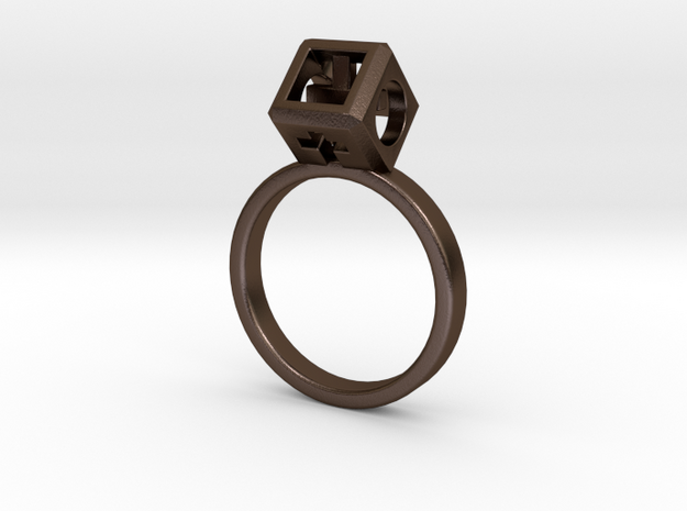 JEWELRY Ring size 6.5 (17mm) with HyperCube stone in Polished Bronze Steel