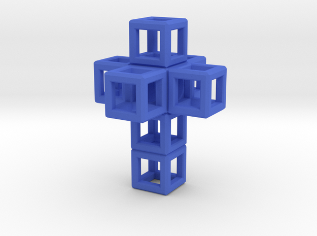 SCULPTURE: Cross 33 mm fits in Small HyperCube in Blue Processed Versatile Plastic