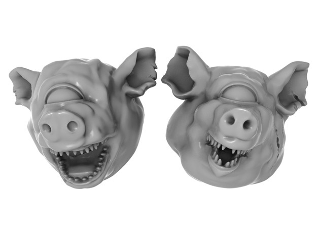 28mm Cyclops / Giant / Mutant / Demon Pig Heads in Smoothest Fine Detail Plastic