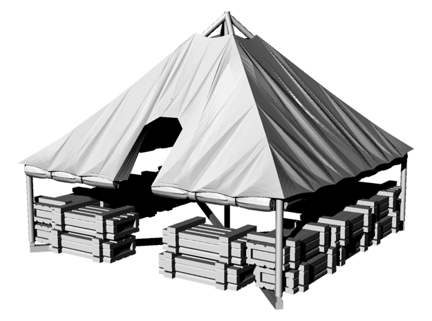 1/100 WWII US M1934 Tent with rolled up sides in Gray PA12