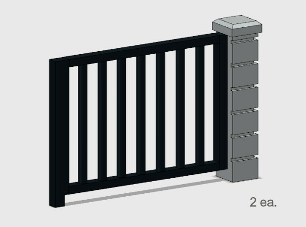 5' x 6' Rod Iron Fence Section - 2X. in Tan Fine Detail Plastic
