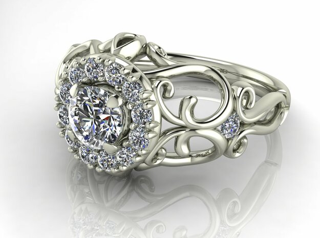 Filigree halo 2 engagement ring NO STONES SUPPLIED in Fine Detail Polished Silver