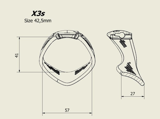 X3S Ring 42,5mm  in Black PA12