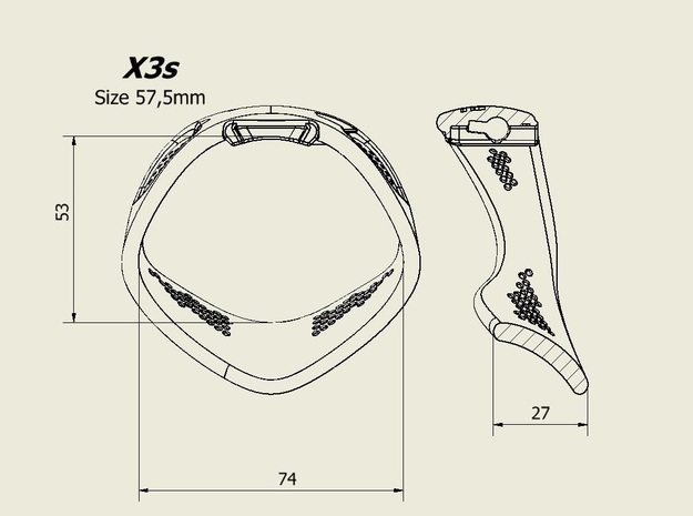 X3S Ring 57,5mm  in Black PA12