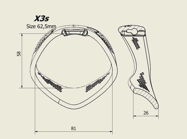 X3S Ring 62,5mm  in Black PA12
