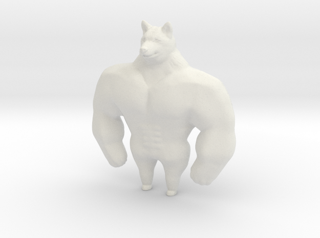 Swole Doge strong dog meme 40mm miniature figure in White Natural Versatile Plastic