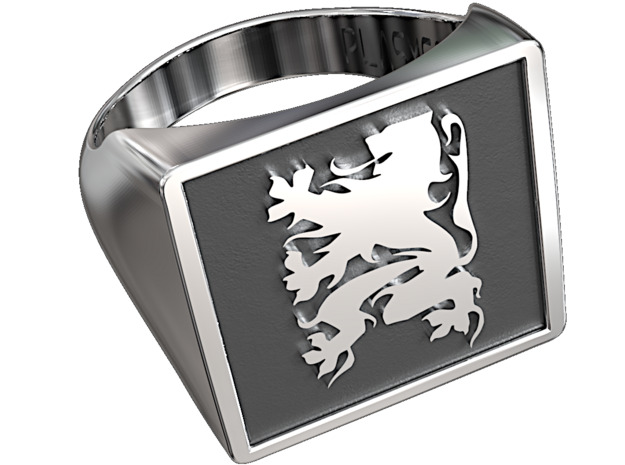 Flanders Lion square ring in Antique Silver