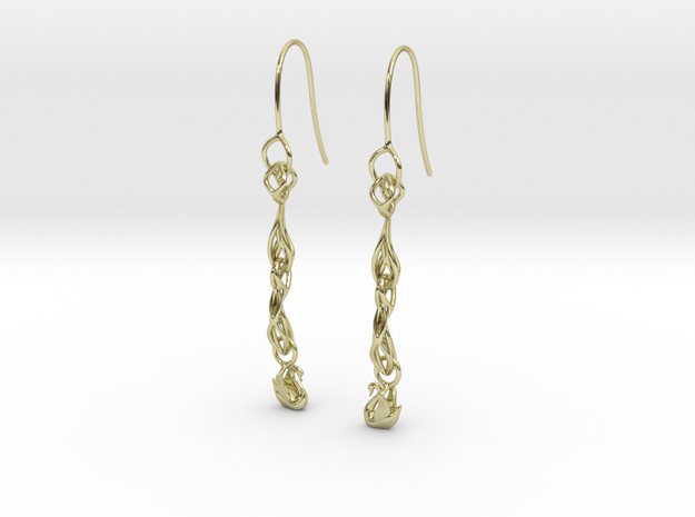 Long  Swan filigree earring in 18k Gold Plated Brass