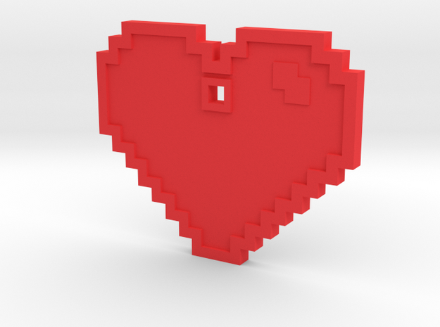 Pixel Art Heart Pendant in Red Processed Versatile Plastic