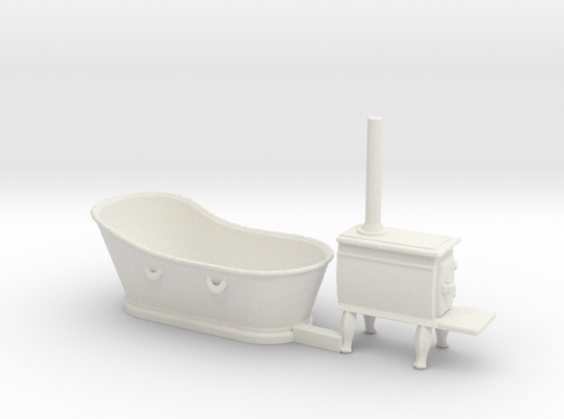 O Scale Copper Bathtub and Iron Stove in White Natural Versatile Plastic