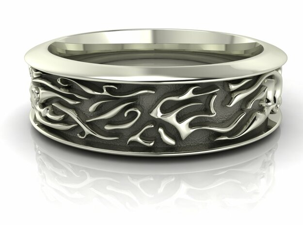Ocean waves gents’ band in Fine Detail Polished Silver