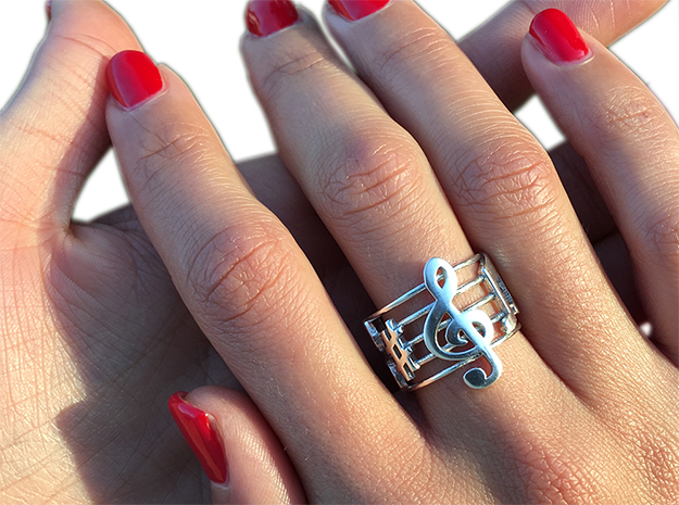Music Symbols Ring in Polished Silver: 7 / 54