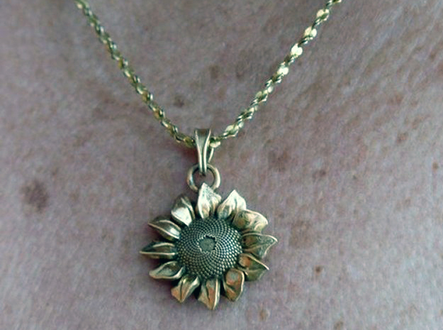 Sunflower Pendant in Polished Bronze (Interlocking Parts)