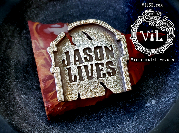 Jason Lives TOMBSTONE Pendant ⛧ VIL ⛧ in Polished Bronzed-Silver Steel: Small