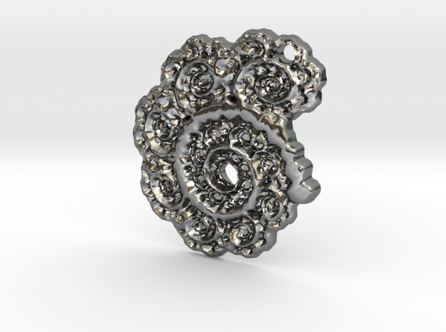 3D Fractal Lace Pendant in Polished Silver