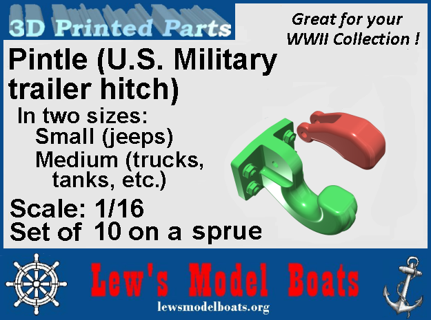 Pintle (U.S. Military Hitch) 1/16 scale in White Natural Versatile Plastic: Medium