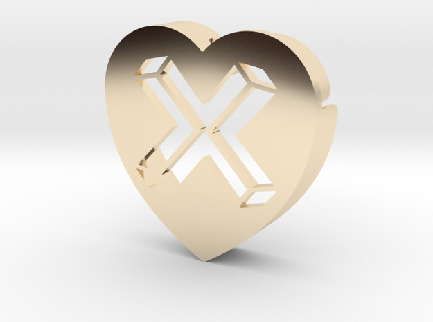 Heart shape DuoLetters print X in 14K Yellow Gold