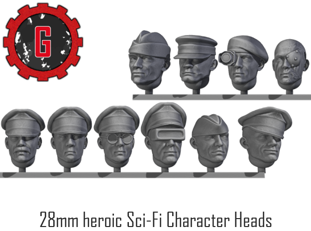 28mm heroic scale generic Sci-fi character heads in Tan Fine Detail Plastic