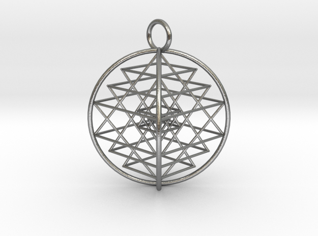3D Sri Yantra 4 Sided Symmetrical 2.2" in Natural Silver
