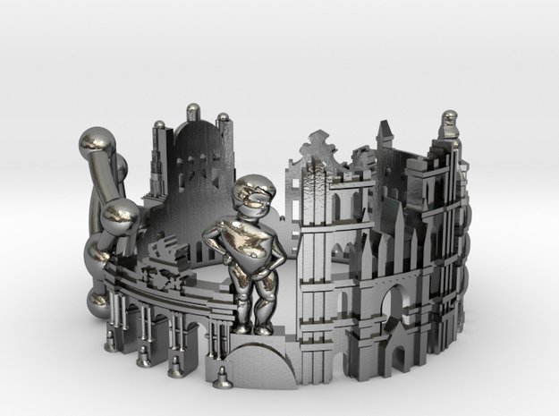 Brussels Skyline - Cityscape Ring in Polished Silver: 6 / 51.5