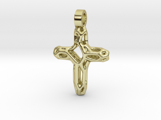 Cross Voronoi Necklace Pendant in 18k Gold Plated Brass