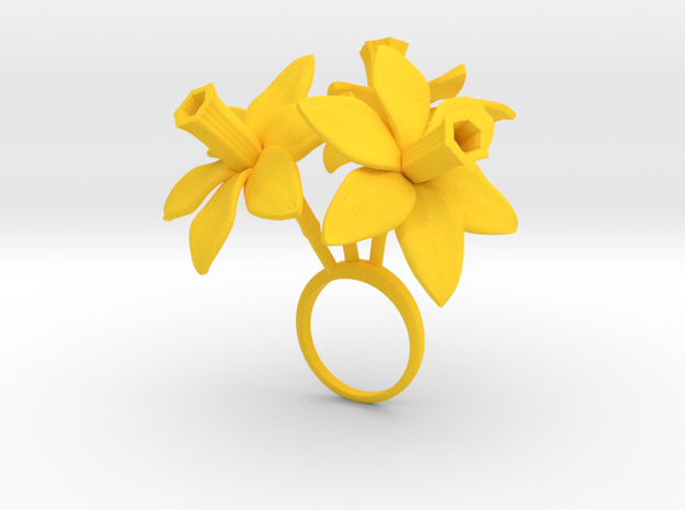 Ring with three large flowers of thee Daffodil in Yellow Processed Versatile Plastic: 7.25 / 54.625
