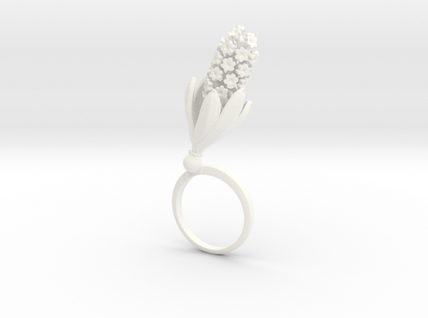 Ring with one large flower of the Hyacinth in White Processed Versatile Plastic: 7.25 / 54.625