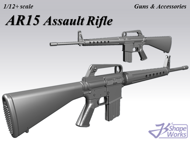 1/12+ AR15 Assault rifle in Smoothest Fine Detail Plastic: 1:12