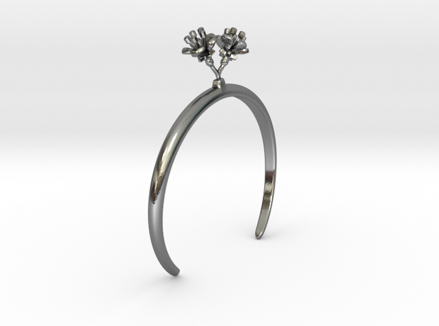 Bracelet with two small flowers of the Cherry R in Polished Silver: Medium