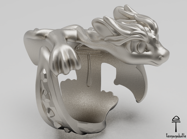 Cute Dragon Ring (all sizes) in Fine Detail Polished Silver: 5 / 49