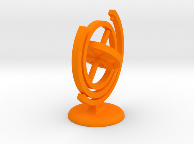 Gyroscope with stand (coloured plastic) in Orange Processed Versatile Plastic