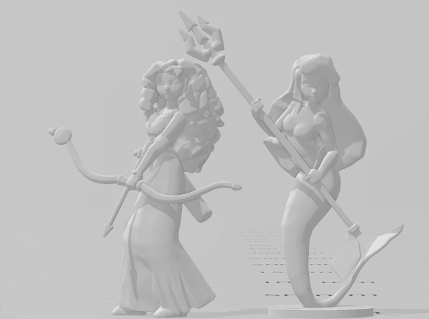 Mermaid Warrior Princess miniature model fantasy in Tan Fine Detail Plastic