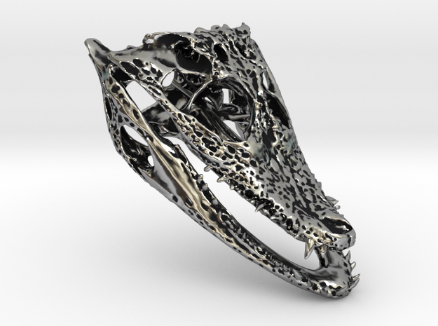 Caiman_Skull_Pendant in Antique Silver