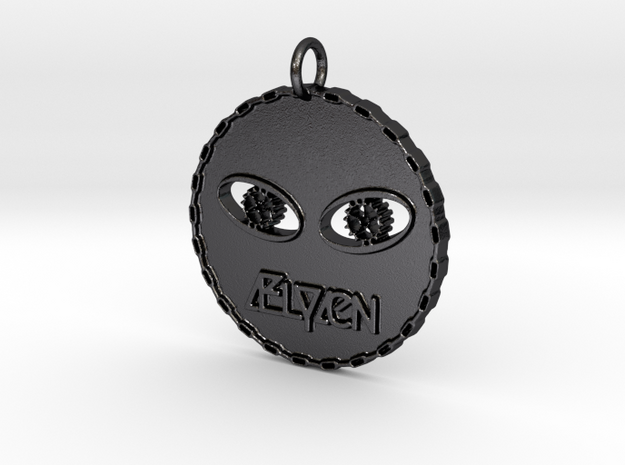 Round Alien Head Pendant in Polished and Bronzed Black Steel