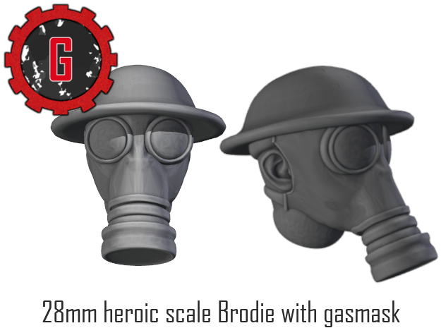 28mm heroic scale brodie with gas mask in Tan Fine Detail Plastic: Small