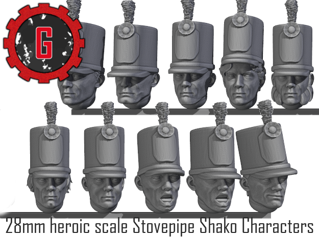 28mm Heroic Scale Characterful Stovepipe Shakos in Tan Fine Detail Plastic: Small