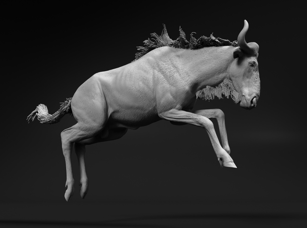 Blue Wildebeest 1:25 Leaping Male in White Natural Versatile Plastic